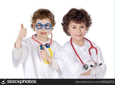 Couple of future doctors a over white background