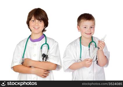 Couple of future doctors a over white background