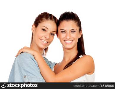 Couple of girlfriends isolated on white background