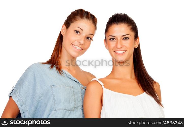 couple of girlfriends isolated on white background
