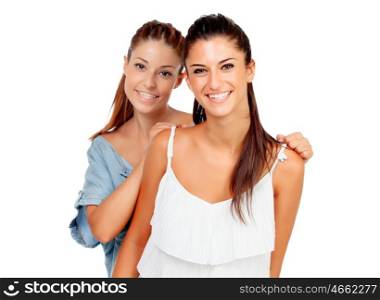 Couple of girlfriends isolated on white background