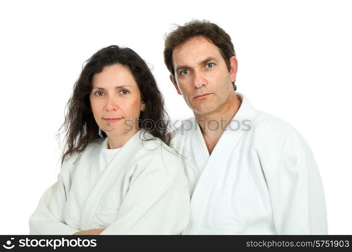 couple of haikido teachers, isolated on white background