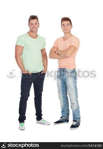 Couple of handsome man isolated on a white background