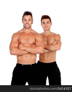 Couple of handsome muscled men isolated on a white background