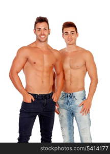 Couple of handsome muscled men isolated on a white background