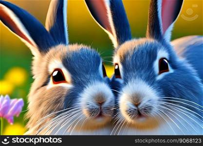 Couple of rabbits close-up. Generative AI