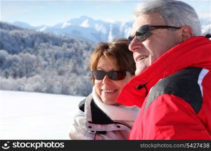 Couple of skiers in snowy landscape