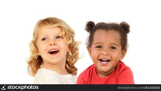 Couple of smiling children isolated on a white background