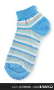Couple of trendy blue striped socks on white background