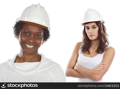 Couple of women engineers a over white background