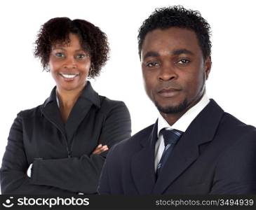 Couple of young executives a over white background