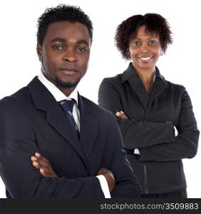 Couple of young executives a over white background