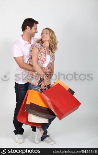 Couple on a shopping frenzy.