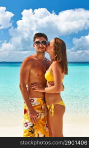 Couple on a tropical beach at Maldives