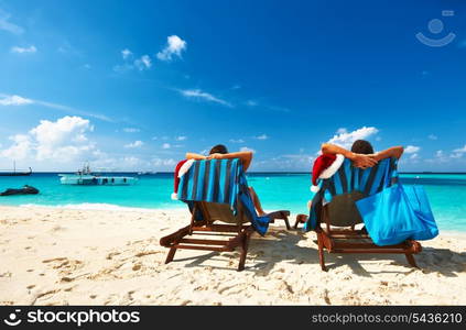 Couple on a tropical beach at Maldives