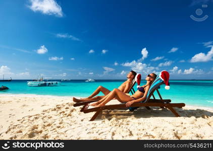 Couple on a tropical beach at Maldives