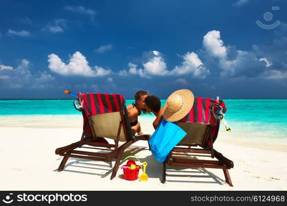 Couple on a tropical beach at Maldives