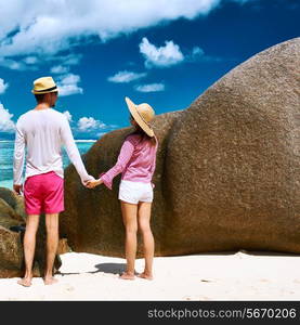 Couple on a tropical beach at Seychelles