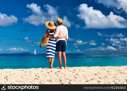 Couple on a tropical beach at Seychelles