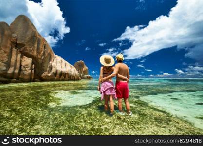Couple on a tropical beach at Seychelles