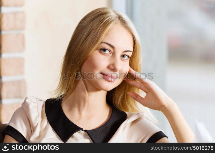 Couple on date. Young attractive lady having date at cafe