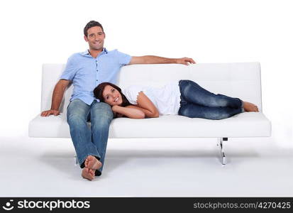 Couple on white sofa