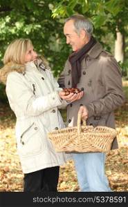 Couple picking chestnuts