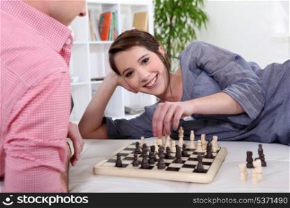 Couple playing chess