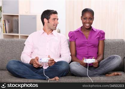 Couple playing computer games