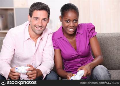 Couple playing computer games