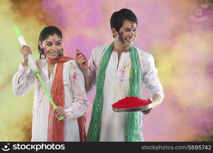 Couple playing holi