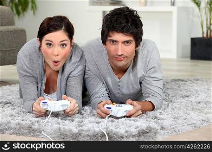Couple playing video game.