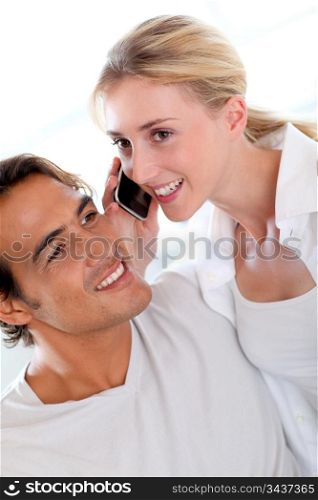Couple receiving a phonecall