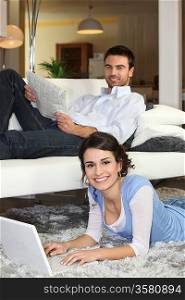 couple relaxing at home