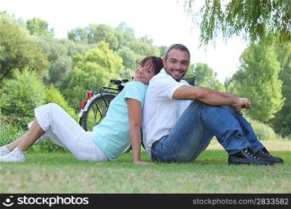 couple relaxing in a park