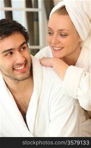 Couple relaxing together after a shower