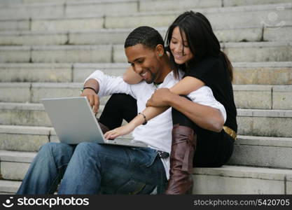 Couple sat on steps