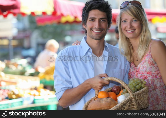 Couple shopping at a market