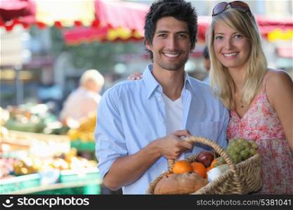 Couple shopping at a market