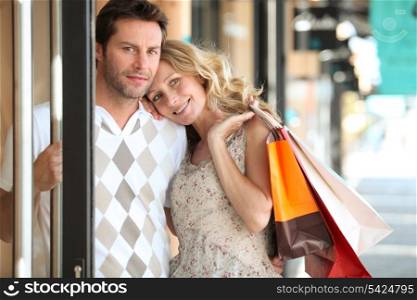 Couple shopping in town