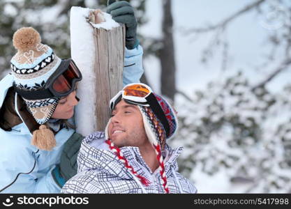 Couple stood in the ski-wear