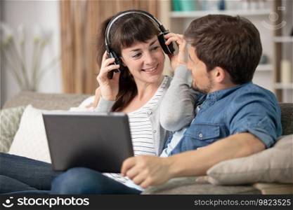 couple together studying online freelancer happy dating romantic evening