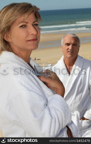 couple wearing bathrobes