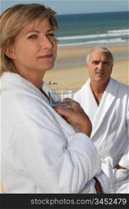 couple wearing bathrobes