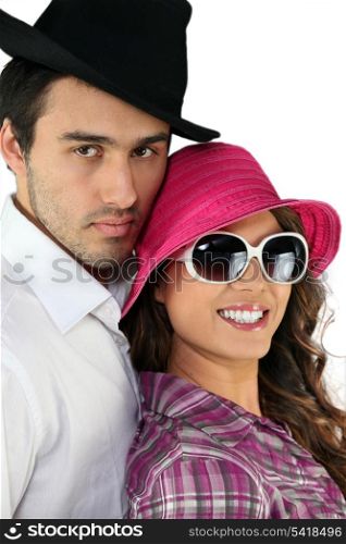 Couple wearing funny hats