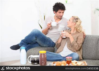 Couple with breakfast