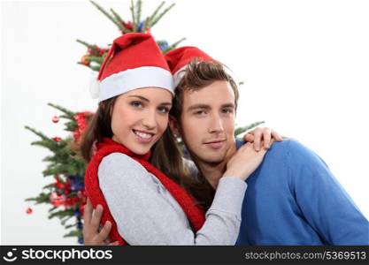 Couple with Christmas hat