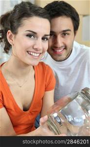 Couple with glass jar