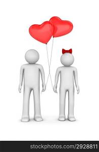 ""Couple with heart shaped balloons (love, valentine day series; 3d isolated characters)""