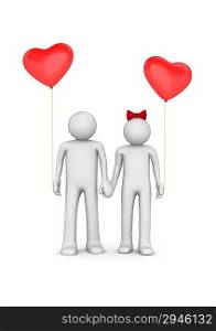 ""Couple with heart shaped balloons (love, valentine day series; 3d isolated characters)""